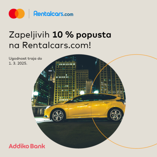 Ugodnost Addiko Mastercard in Rentalcars.com 10% popust
