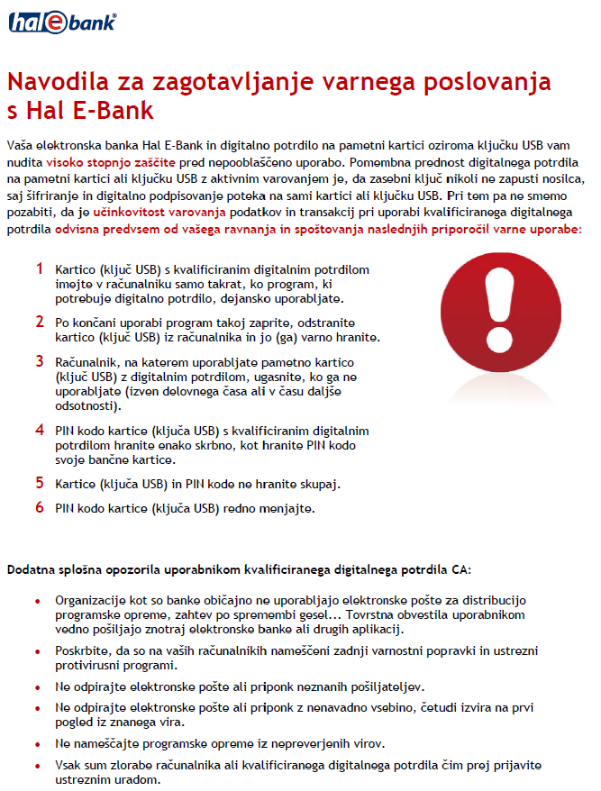 Navodilo za varno poslovanje Hal E-Bank